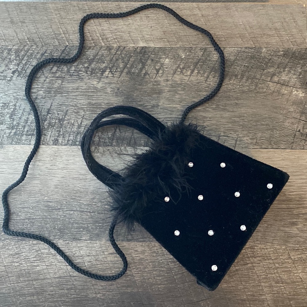 Toddler black velvet handbag with rhinestones